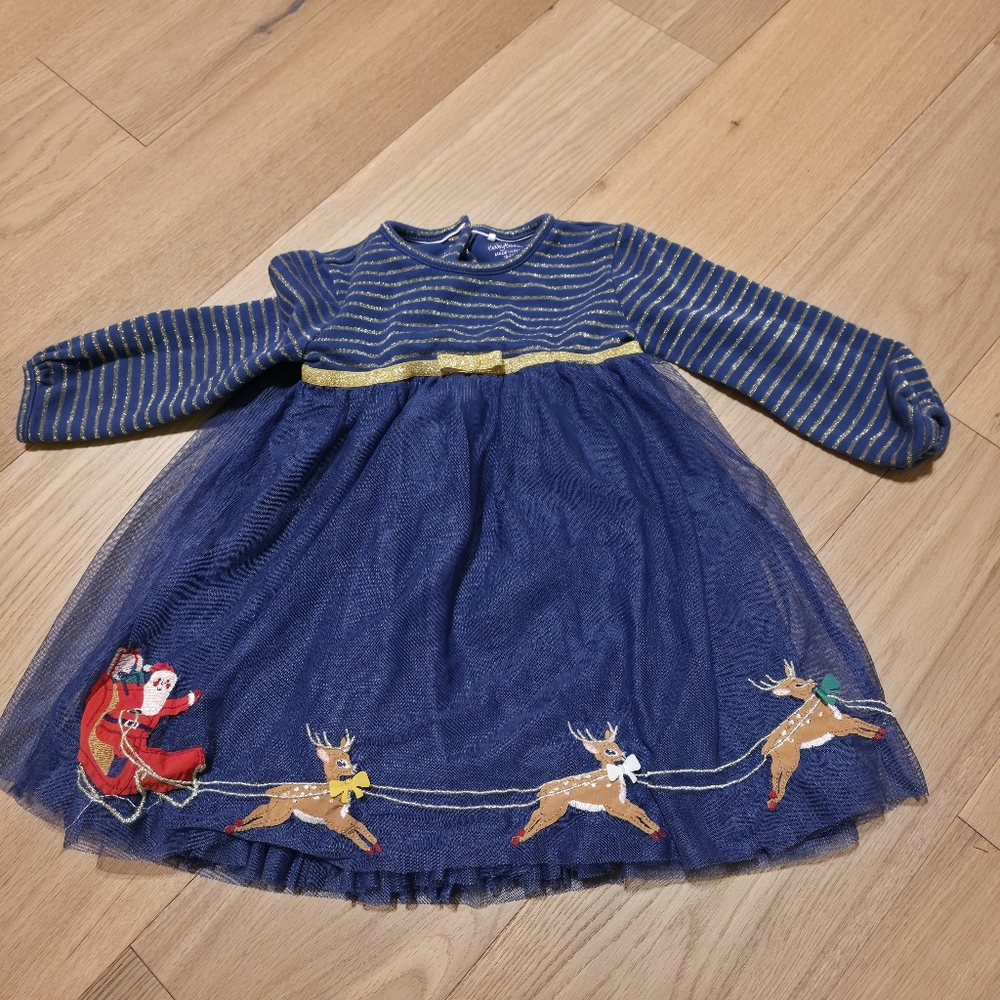 Mini Boden Navy and Gold Striped Santa Dress